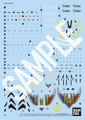 1/100 HG YF-29 Durandal Valkyrie (Maximilian Jenius Use) Full Set Pack Water Decals